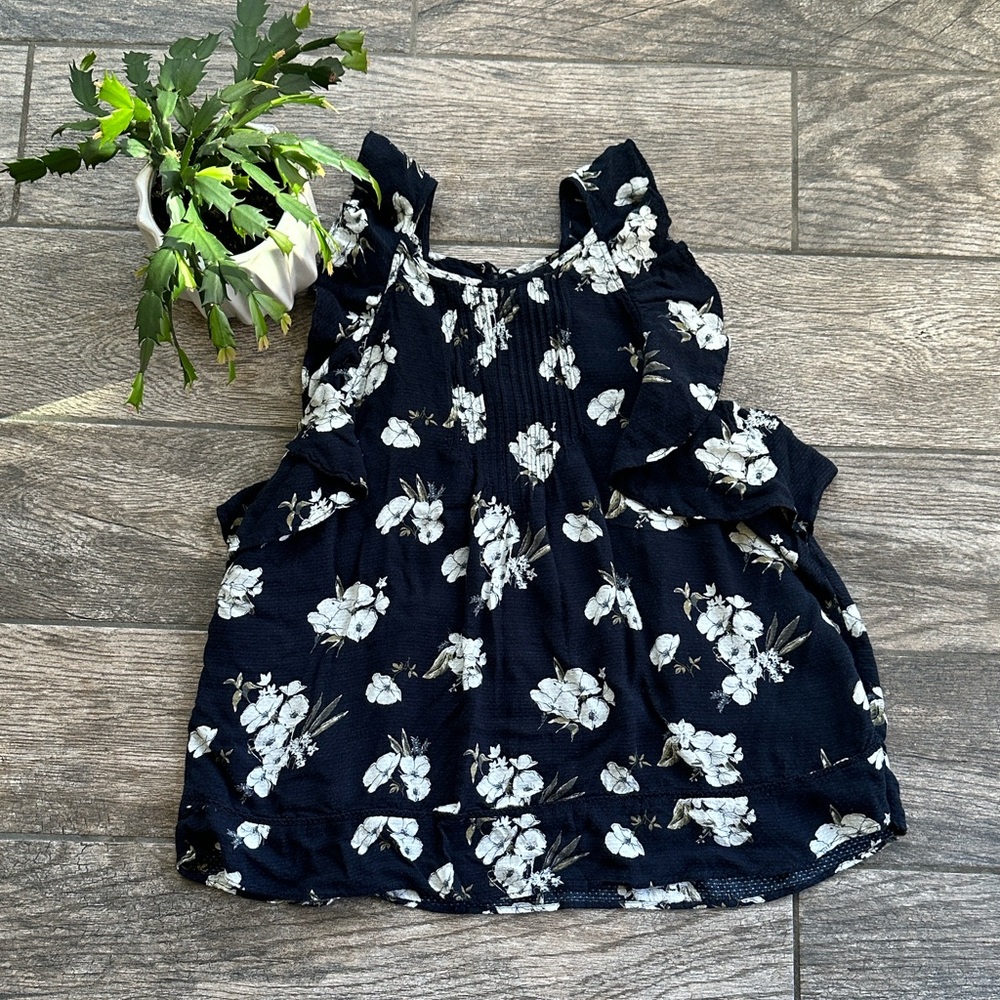 Abercrombie & Fitch Navy Floral Ruffle Blouse
